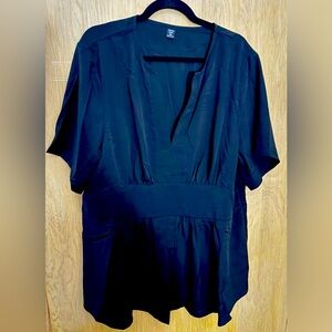 Frenchy Plus Notched Neckline Split Hem Blouse